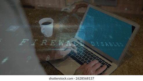 Image of digital interface over person using laptop. global internet security, data processing, connections and digital interface concept digitally generated image.