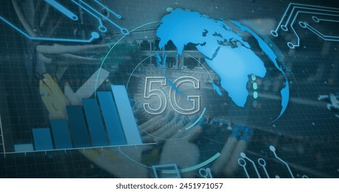 Image of digital interface over server room. Global science, connections, data processing and digital interface concept digitally generated image.