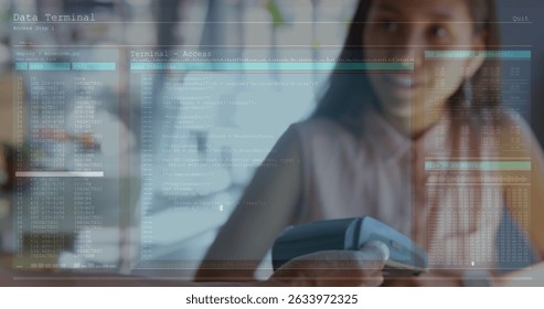 Image of digital interface over women using smartwatch. Global connections, data processing and digital interface concept digitally generated image. - Powered by Shutterstock - Get 15% off with code: PIKWIZARD15