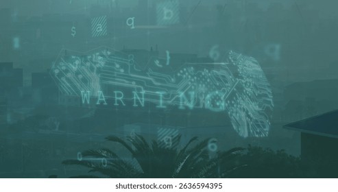 Image of digital key, scanning and numbers over cityscape. Digital safety, data processing and technology concept digitally generated image.