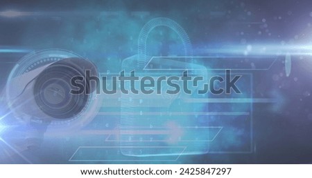 Image of digital online security padlock with network of connections on blue background. digital interface, global connection and communication concept digitally generated image.