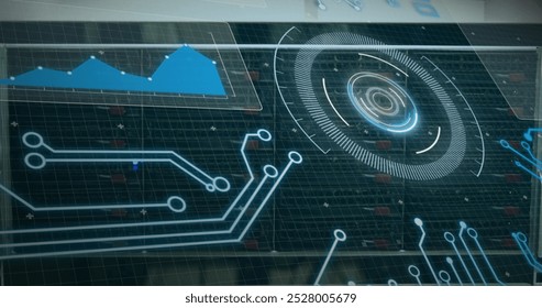 Image of digital scope over server room. Global science, connections, data processing and digital interface concept digitally generated image. - Powered by Shutterstock