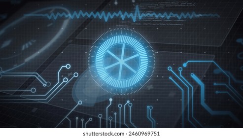 Image of digital screen with data and integrated circuit. Digital interface, computers and data processing concept digitally generated image. - Powered by Shutterstock - Get 15% off with code: PIKWIZARD15