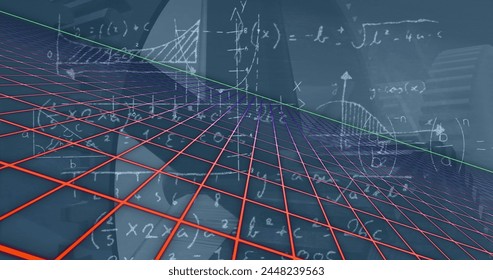 Image of digital space, turbine and math formulas on blue background. Math, geometry, educations, numbers, digital space and technology concept digitally generated image. - Powered by Shutterstock - Get 15% off with code: PIKWIZARD15