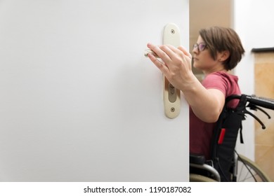 An Image Of A Disabled Woman At The Open Door With Space For Your Content