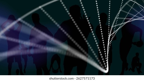 Image of dna rotating over black background. Science and human biology concept digitally generated image.