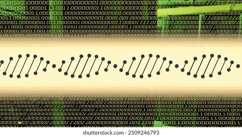 Image of dna strand and data processing over server room. Global science, medicine, computing and digital interface concept digitally generated image.