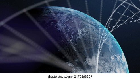 Image of dna strand and network of connections over globe. Global connections, computing and data processing concept digitally generated image. - Powered by Shutterstock - Get 15% off with code: PIKWIZARD15