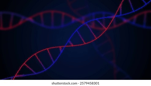 Image of dna strands on black background. Global science, computing and digital interface concept digitally generated image.