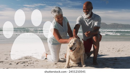 Image of dogs paw over african american couple with dog. International day of older persons concept digitally generated image. - Powered by Shutterstock