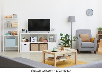 Image Of Domestic Modern Living Room With Big TV In The House