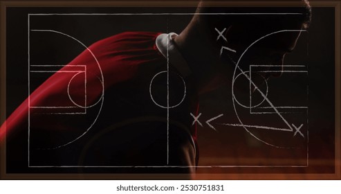 Image of drawing of game plan over biracial basketball player. sports and competition concept digitally generated image. - Powered by Shutterstock