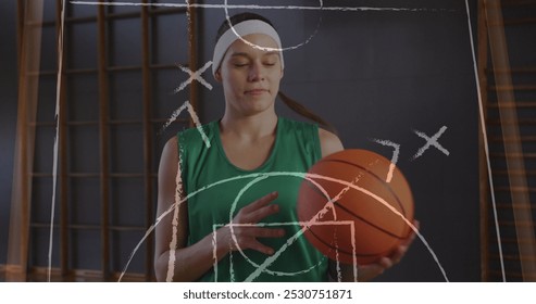 Image of drawing of game plan over caucasian female basketball player. sports and competition concept digitally generated image. - Powered by Shutterstock