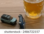 Image of a drunk driving accident with a beer mug