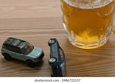 Image of a drunk driving accident with a beer mug - Powered by Shutterstock