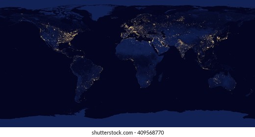 Image of Earth at night. Composite assembled from data acquired by Suomi National Polar-orbiting Partnership (Suomi NPP) satellite over nine days in April 2012 and thirteen days in October 2012 - Powered by Shutterstock