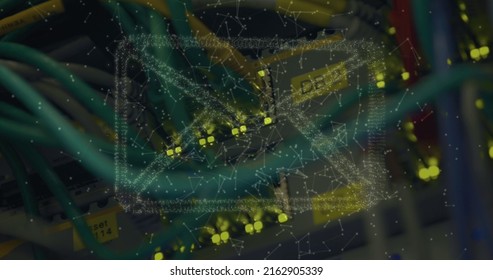 Image of email icon over computer wires. data processing, network and technology concept digitally generated image.