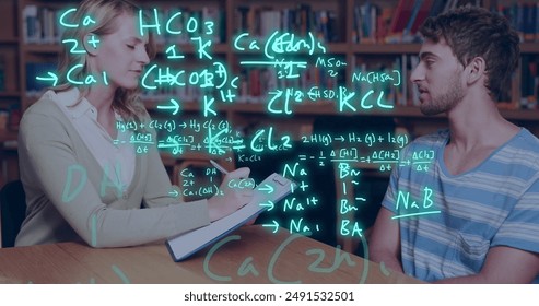 Image of equations and data processing over caucasian students. Global education, learning, school, digital interface and data processing concept digitally generated image. - Powered by Shutterstock - Get 15% off with code: PIKWIZARD15