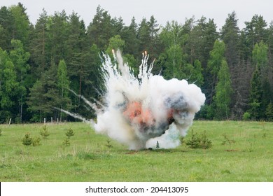 Image of explosion on field during military actions
