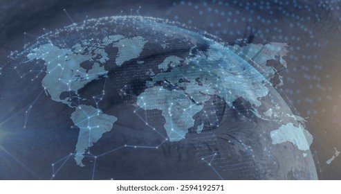 Image of eye of caucasian woman over global network and processing data. Connection, data, biometric security, digital interface, business and global communication, digitally generated image.