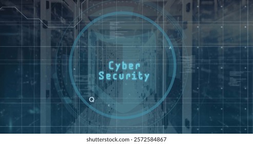 Image of eye icon with digital data processing over computer servers. Global connections, cloud computing and data processing concept digitally generated image.