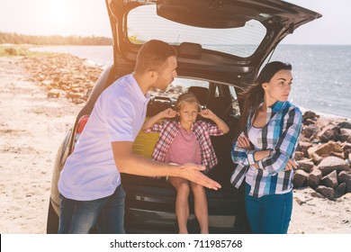 The Image Of A Family Quarrel In The Car