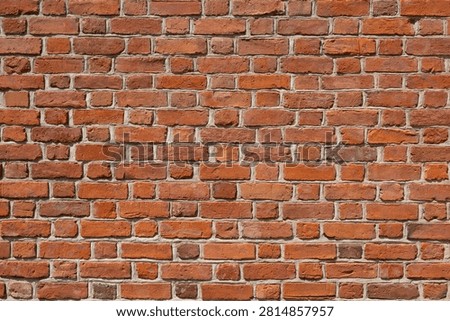 The image features a detailed close-up view of a rustic, weathered red brick wall with visible light gray mortar joints. The surface consists of numerous horizontally arranged rows of rectangular clay blocks, showing diverse shades of terra cotta, crimson, burnt orange, and deep brown. Each individual element displays unique imperfections, including chipped edges, rough textures, fine cracks, and natural tonal variations created by age and exposure. The light gray mortar between the masonry units is unevenly distributed, filling the gaps with a slightly coarse finish that emphasizes the hand-crafted appearance of the construction. Sunlight evenly illuminates the entire vertical structure, casting soft, subtle shadows around the raised edges and indented crevices, which adds depth, tangible dimension, and a tactile quality to the composition. The alignment follows a traditional running bond pattern, though subtle irregularities in block sizes and spacing give the surface an organic, historical character. The overall composition is straight, neat, and balanced, capturing a rich architectural texture ideal for design, background, or structural study. The earthy colors blend seamlessly together, creating a warm, nostalgic visual tone that highlights enduring craftsmanship and timeless industrial aesthetics. Across the entire frame, no individual element dominates, allowing the eye to wander through the intricate details of the masonry, noting the subtle shifts in hue from soft salmon tones to dark brownish-red accents. Small chips and weathered pits scattered across the clay blocks tell a story of longevity and resilience against environmental elements. The smooth alignment creates an enduring pattern that balances simplicity with authentic style.