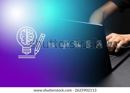 The image features hands typing on a laptop keyboard, symbolizing human interaction with digital technology.