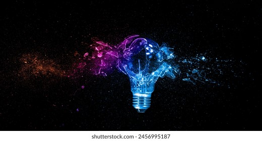 image featuring a light bulb with a vibrant colorful broken