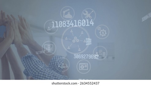 Image of financial connections over grey background. Global connections, data processing and digital interface concept digitally generated image.