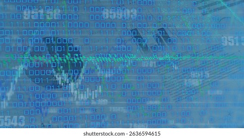 Image of financial data and graph over binary code on blue background. Global finance, economy and computers concept digitally generated image. - Powered by Shutterstock - Get 15% off with code: PIKWIZARD15