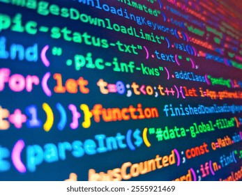 Image of financial data over black background. Abstract background of digital binary code of software. Screens with program web code  monitor background. Financial trading concept. Mobile app.