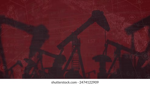 Image of financial data processing against construction site against grunge red background. Global economy and architectural engineering concept - Powered by Shutterstock