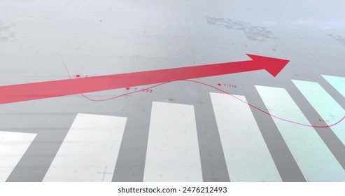 Image of financial data processing with arrow. Global business, finances, computing and data processing concept digitally generated image.