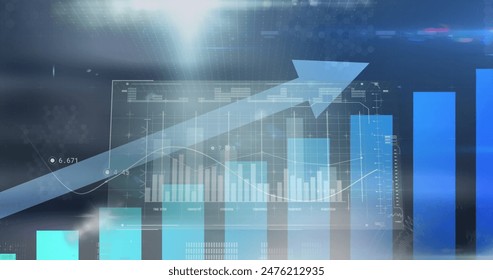 Image of financial data processing with arrow. Global business, finances, computing and data processing concept digitally generated image. - Powered by Shutterstock - Get 15% off with code: PIKWIZARD15