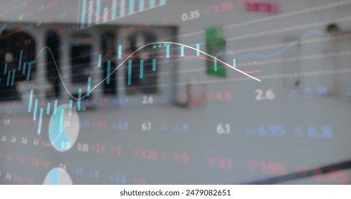 Image of financial data processing and binary coding. global finance economy technology and digital interface concept digitally generated image.