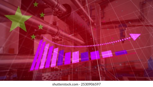 Image of financial data processing, flag of china over warehouse. Global business, finance, data processing and global economy concept digitally generated image. - Powered by Shutterstock