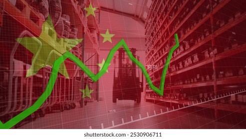 Image of financial data processing, flag of china over warehouse. Global business, finance, data processing and global economy concept digitally generated image. - Powered by Shutterstock