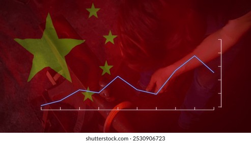 Image of financial data processing, flag of china over worker in factory. Global business, finance, data processing and global economy concept digitally generated image. - Powered by Shutterstock