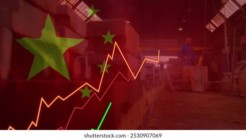 Image of financial data processing, flag of china over warehouse. Global business, finance, data processing and global economy concept digitally generated image. - Powered by Shutterstock