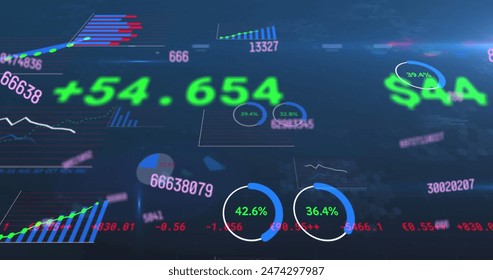 Image of financial data processing. global business, finances, digital interface and connections concept digitally generated image.