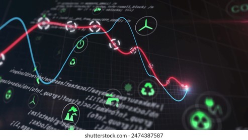 Image of financial data processing. global business, finances, digital interface and connections concept digitally generated image.