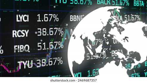 Image of financial data processing and globe on black background. Global business, finances and digital interface concept digitally generated image. - Powered by Shutterstock - Get 15% off with code: PIKWIZARD15