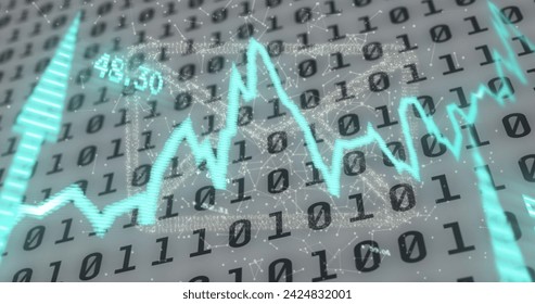 Image of financial data processing with graph and envelope icon on white background. Global business, finances and digital interface concept digitally generated image.