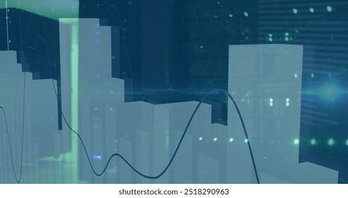 Image of financial data processing with light trails over server room. Global technology, finances, computing and digital interface concept digitally generated image.