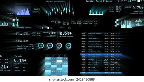 Image of financial data processing with numbers over black background. Global networks, business, finances, computing and data processing concept digitally generated image.