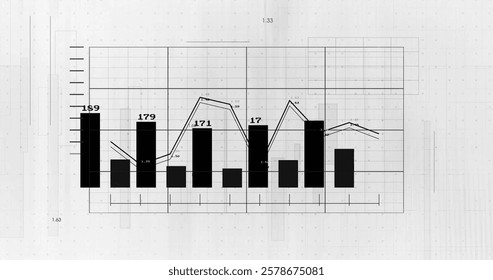 Image of financial data processing on white background. Global technology, computing and digital interface concept digitally generated image.