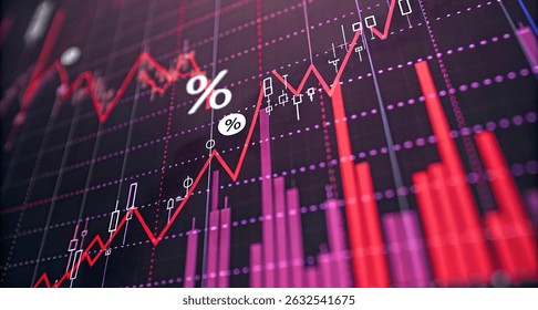 Image of financial data processing on black background