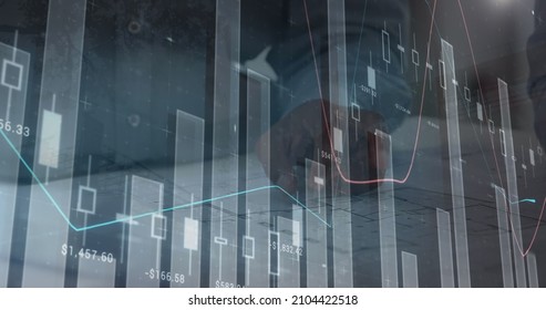 Image of financial data processing over businessman. global business, connections and data processing concept digitally generated image.