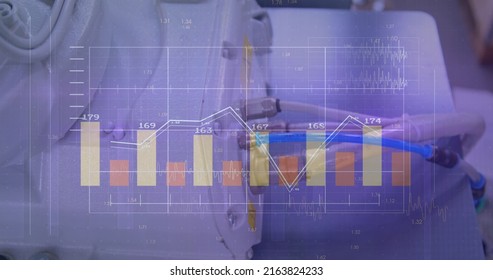 Image of financial data processing over server room. global finance, business and digital interface concept digitally generated image.